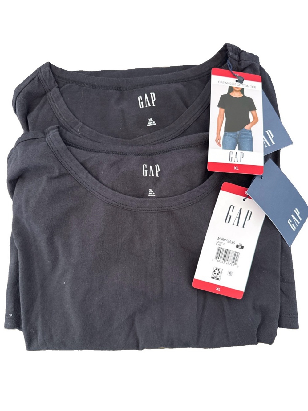 2 Pk Gap Women's 100% Soft Jersey Cotton Short Sleeve Crewneck T-Shirt Black XL